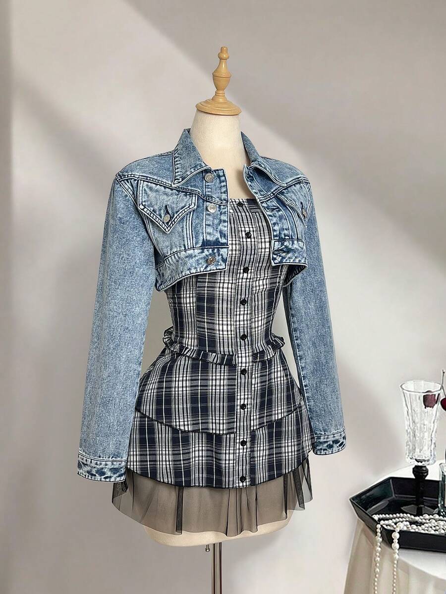 Elamini Women's Casual Fashion Street Chic Daily Commute Super Short Denim Jacket - Light Wash - View 1