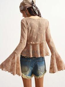 Bohemela Women's Casual Solid Color Flared Long Sleeve Blouse - Khaki - View 8