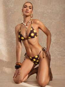 Lumalex 扎染黄色波点复古抹胸比基尼泳衣套装 - 彩色 - 查看 9