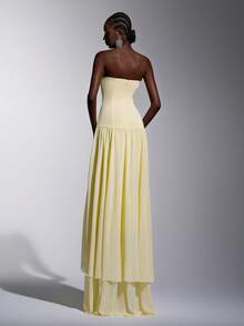 Elitara Vestido ajustado con hombros descubiertos, estilo vintage romántico de Atenas, con cuello de gato, abertura y volantes en el bajo, adecuado para el té de la tarde, eventos de negocios y varias ocasiones como bailes formales, vestido formal de sensación de red, vestido formal - Amarillo - Ver 3