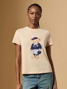 Briarwyn 女士休闲小熊图案短袖T恤，图案T恤，女士夏季款，复古风格，新年款 - 杏色 - 查看 7