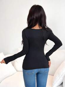 Rafferiza Petite Áo thun dài tay màu đen thời trang, thanh lịch, ôm dáng, thắt nơ. - màu đen - Xem 2