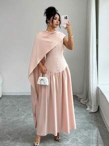 Elenzga A Long And Elegant Dress For Ladies Is Woven - Baby Pink - View 3