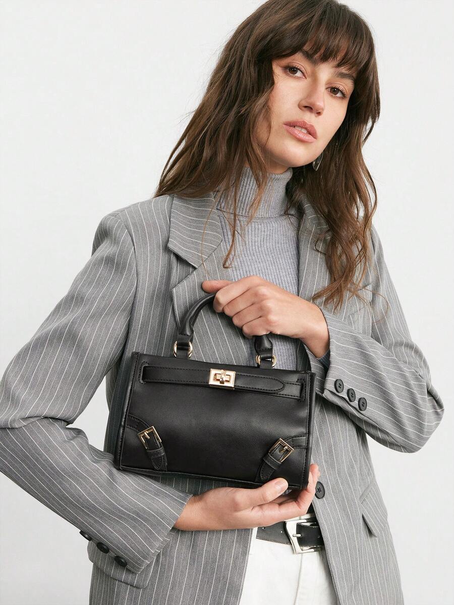 SHECARRY Fashionable Versatile Commuter Buckle Design Handbag - Black - View 1