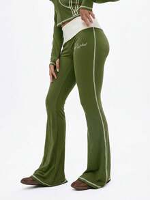 BABYPHAT CONTRAST DETAIL FLARE LEGGINGS FOLDOVER DETAIL - Khaki - View 3
