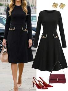 Ellevyn Elegant Commuter Dress, Suitable For Office Wear - Black - View 1