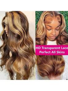 1pc Dyed Lace Front Wig, 4/27 Gradient Honey Gold Wig, Women's Style, 13x4 Front Lace High-Definition Transparent Lace Wig, 180% Density, Color Blended Hair Wig - S4/27 - View 7