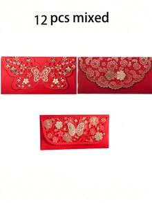 12 chiếc phong bì lì xì đỏ truyền thống, túi đựng tiền lì xì đỏ trang nhã, có thể bóc và dán lại, thích hợp cho Tết Nguyên Đán, đám cưới và sinh nhật, chất liệu giấy, phong bì đựng thiệp quà tặng. - Nhiều màu - Xem 5
