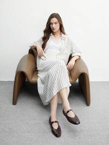 CUCCOO BIZCHIC 女士方头平底鞋，新款咖啡色镂空舒适百搭透气休闲玛丽珍系带平底鞋 - 摩卡棕 - 查看 10