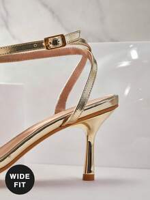 SHUZIA Women's Wide-Fit Fashionable Ankle Strap Buckle Square Toe Heeled Sandals - Gold - View 7