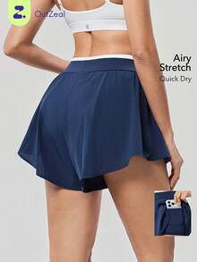 OutZeal 女士健身短裤 运动短裤 网球跑步内置短裤 撞色飘逸下摆 运动裤 - Dark Blue - 查看 10