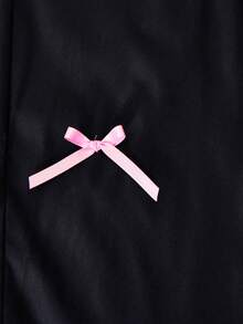 SHEIN ChillGRL 2pcs/Set Tween Girls' Crew Neck Fitted Short Sleeve Bow Print T-Shirt And Letter Print Suspender Pants Set - Black - View 6