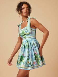 Travachic Women's Romantic Floral Print Tie-Up Vacation Dress - Green - View 3