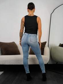 SAYEHFBABY 女式街头风格铆钉装饰修身背心，秋季 - 黑色 - 查看 2