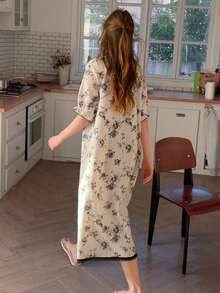 DAZY 少女碎花荷叶边纹理夏季睡裙