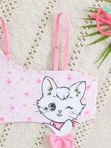 SHEIN Traje de baño de una pieza con estampado de corazones y lazo para niña (estampado al azar) - Multicolor - Ver 7