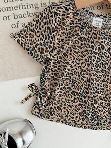 SHEIN Baby Girl Cute Casual Leopard Print Short Sleeve Top And Flare Pants Set - Multicolor - View 4