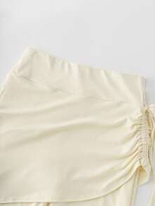 SHEIN Franclia Women's New Fashion Casual Spring/Summer/Autumn Concealed Crotch 2 In 1 Slimming Solid Color Elastic Fitted Dance Yoga Latin Flare Leggings - Apricot - View 5