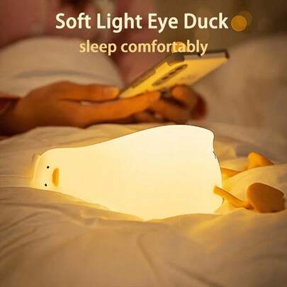 Lying Flat Duck Bedroom Cartoon Creative Silicone Patting Light, Bedside Lamp, Mother And Baby Sleeping Companion Desktop, Children's Sleep Night Light