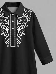 男童长衬衫，经典阿拉伯传统休闲长袍，复古传统图案印花