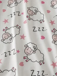 2pcs Young Girl Pajamas Set, Featuring Sheep & Moon Prints, Lightweight & Soft, Simple & Comfortable Design, Stretchy & Machine Washable (Sold Separately) - Multicolor - View 5