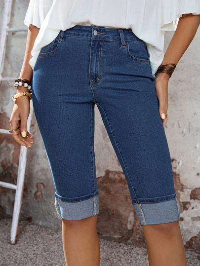 EMERY ROSE 女士纯色斜插口袋休闲百搭时尚牛仔裤