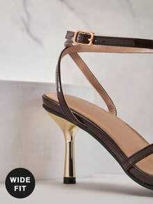 SHUZIA 女士宽楦方头性感高跟踝带搭扣凉鞋 - 棕色 - 查看 4