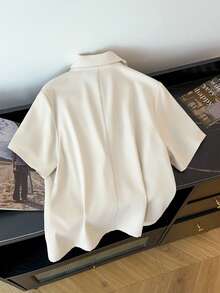 GlowEve CURVE Plus Size Women's Popular Solid Color Metal Button Short Sleeve Blazer, Versatile For Daily Commute, Outings, Minimalist Design - Apricot - View 2