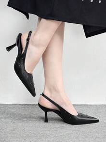 CUCCOO BIZCHIC 女士时尚露跟高跟鞋，镂空设计，光滑鞋面，尖头，中跟，连衣裙鞋 - 黑色 - 查看 3