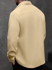 Manfinity Bizformal Men's Solid Color Single-Breasted Casual Business Long Sleeve Shirt - Khaki - View 2