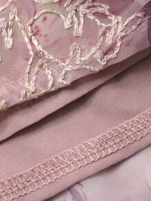 Dazy Plus 大码碎花雪纺灯笼袖收腰长款连衣裙，优雅度假风，春夏吊带裙 - 紫色 - 查看 3