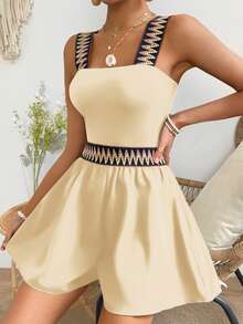 Breezaya Bộ áo liền quần xếp ly phối nơ, thích hợp cho kỳ nghỉ hè của nữ. - Màu be - Xem 4