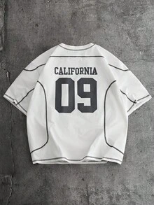 AXEPEAK Men's Fashionable Street Letter Graphic Round Neck Short Sleeve T-Shirt, Summer - White - View 2