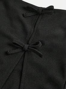 SHEIN 少女不对称设计黑色裙裤，休闲时尚，百搭，适合派对、郊游、姐妹合照、公园、露营、度假、日常休闲穿着 - 黑色 - 查看 3