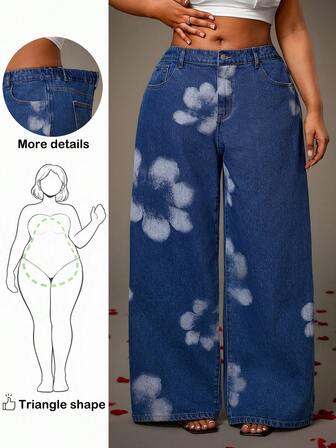 Truni Jeans amples et décontractés à imprimé floral avec poches pour femmes grandes tailles
