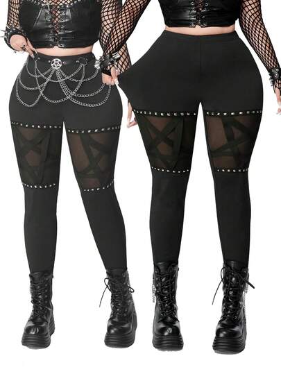 Whyspr 大码女式朋克风拼接打底裤