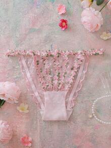 浪漫花卉蕾丝轻薄透明内裤，粉色 - 粉色 - 查看 6