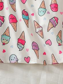 SHEIN GraphicGems Bộ 2 món đồ ngủ ngắn tay in hình kem hoạt hình nhiều màu sắc cho bé gái, bộ đồ ngủ mùa hè chủ đề kem cho bé gái, quần áo bé gái chủ đề kem, váy ngủ mùa hè chủ đề kem - Màu Hồng baby - Xem 6