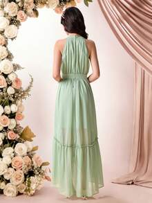 Pitira 儿童青少年女孩派对礼服，绿色，露背，荷叶边，收腰，魅力连衣裙，优雅，适合派对、婚礼季、节日、情人节、花童/伴娘礼服。优雅绿色连衣裙，青少年浅绿色连衣裙，青少年夏季户外连衣裙，鼠尾草绿连衣裙，女孩花园派对连衣裙，优雅青少年夏季连衣裙，高低摆露背连衣裙，长裙，长款连衣裙，鼠尾草绿连衣裙，青少年舞会礼服，优雅派对连衣裙，青少年女孩连衣裙，粉绿色连衣裙，高低摆连衣裙 - 綠色 - 查看 2