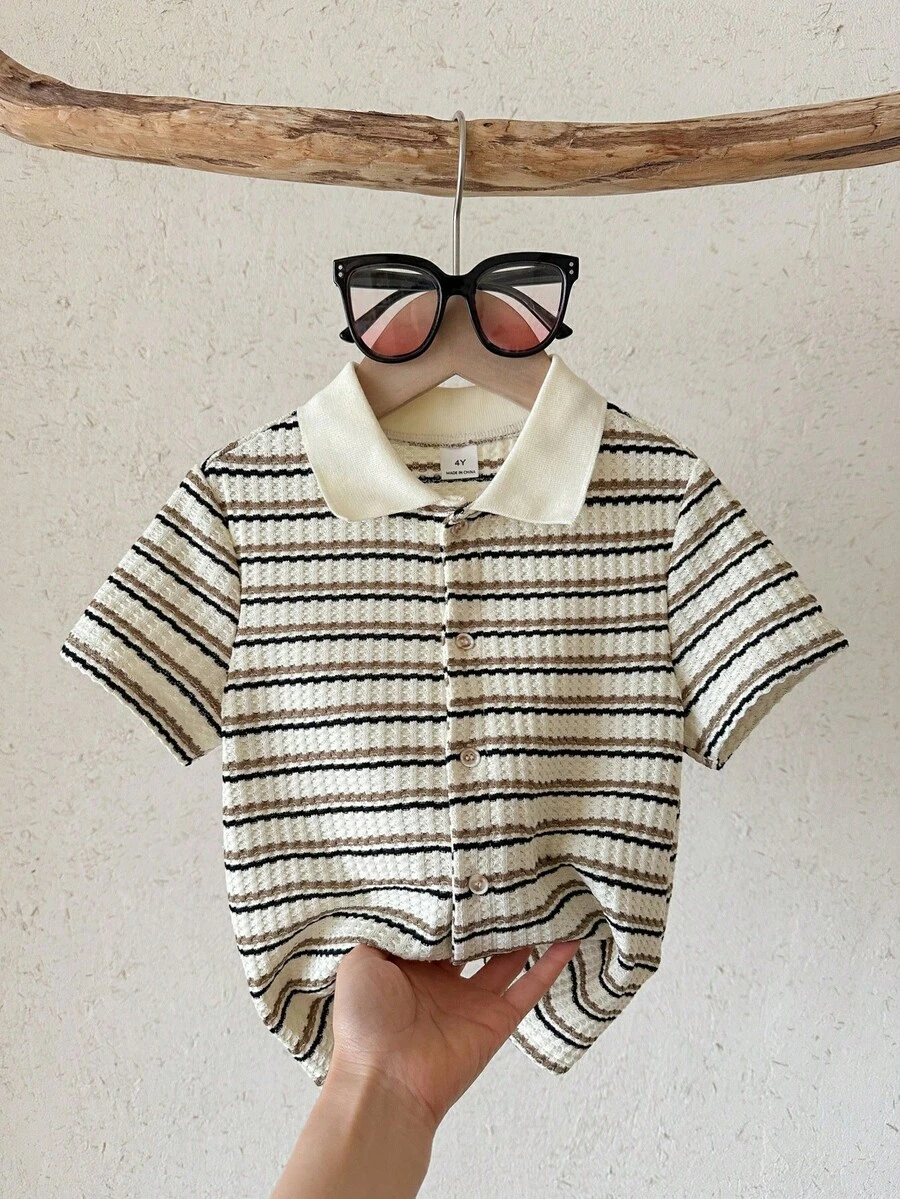 男童针织条纹 Polo 领休闲衬衫 - 彩色 - 查看 1