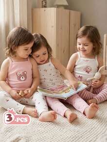 Vintaside Kids 3件套女婴提花吊带背心。无袖设计，清爽透气，可爱时尚，马卡龙粉彩色系，甜美又显身材。面料柔软舒适，休闲可爱风格，适合春夏外出、户外玩耍、度假、日常穿着和旅行。 - 彩色 - 查看 8