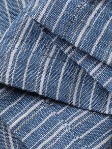 DAZY 2件套女士条纹宽松长袖翻领衬衫和直筒长裙休闲度假套装，春夏款 - 藍色 - 查看 8