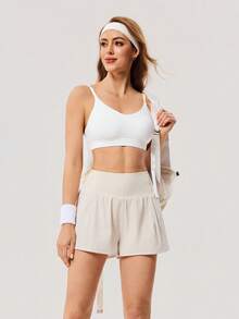 OutZeal Quần short chạy bộ nữ, quần short thể thao tập gym, tập luyện mùa hè, có chức năng kiểm soát vòng bụng, thiết kế 2 trong 1 tích hợp quần short bên trong, quần thể thao nữ năng động. - Màu be - Xem 7