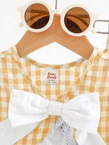 Cozy Pixies Baby Girl Colorblock Floral Trim Sleeveless Cardigan Top And Elastic Waist Pants 2 Pieces Set,Kids - Yellow - View 7