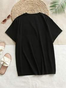 EMERY ROSE Women's Round Neck English Letter Print Casual Comfortable Fashionable T-Shirt - Black - View 2