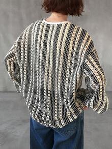 FRIFUL Women's Round Neck Open Front Textured Fabric Jacket - Beige - View 4