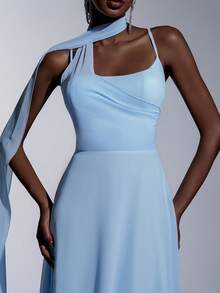 Elitara 优雅奢华蓝色弹力针织吊带亮片伴娘礼服 - 淺藍色 - 查看 2