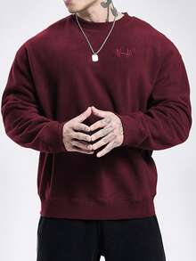 GymBeat Men's Solid Color Crew Neck Thermal Lined Long Sleeve Pullover Sweatshirt, Autumn/Winter - Burgundy - View 4