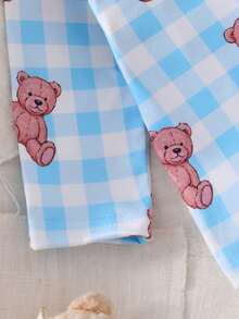 新生儿睡衣套装 - 两件套睡衣，泰迪熊印花，粉蓝格纹，圆领长袖长裤，连脚连体衣，四季皆宜，节日必备，2026年婴儿房睡前礼物，舒适轻盈，呵护宝宝娇嫩肌肤。 - 彩色 - 查看 8