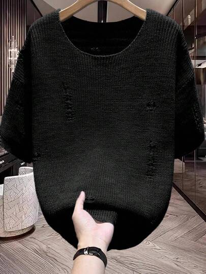 Manfinity Homme Plus Size Men's Solid Color Crew Neck Short Sleeve Knit Top